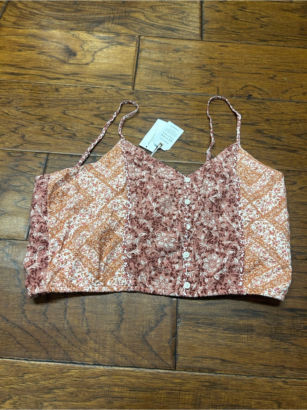 American eagle‎ Floral Patchwork linen cotton Button-Front Crop top